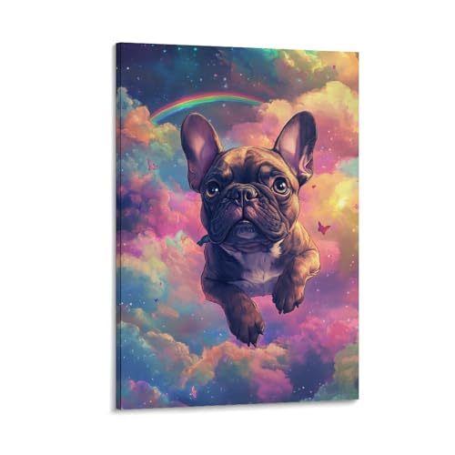 Affiche decoration pour salon bulldog français toile 30x45cm