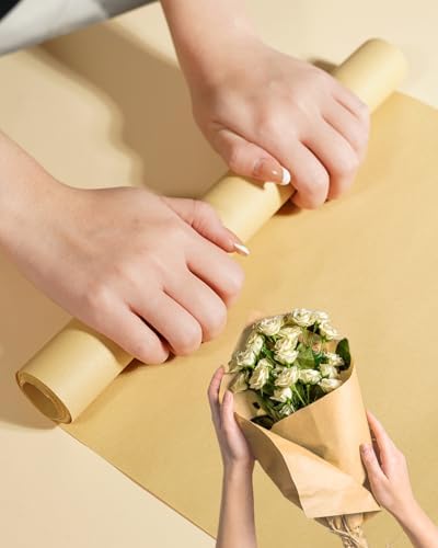 Papel de regalo de estraza marrón de 196.85 pulgadas, 11.81 pulgadas de ancho, envoltura de regalo ecológica para flores, ramos y manualidades de