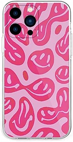 VICLASBISKIY Phone Case Hot Pink Melted Smiley Face Psychedelic Pattern Compatible with iPhone X/Xs Accessories Shock Scratch 3D Waterproof Transparent