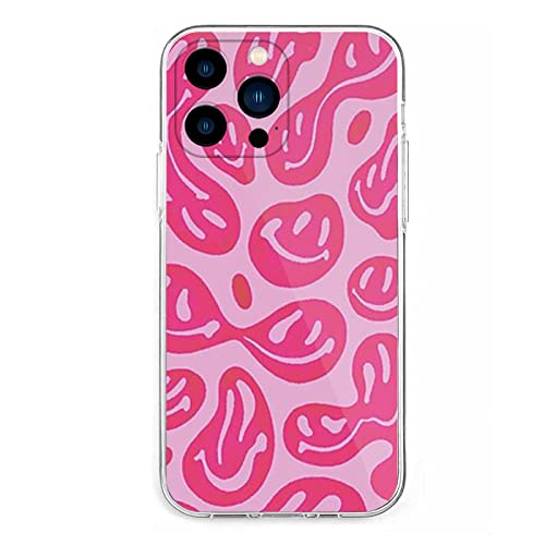 Viclasbiskiy Phone Case Hot Pink Melted Smiley Face Psychedelic Pattern Compatible With Iphone X/Xs Accessories Shock Scratch 3D Waterproof Transparent #TOP3