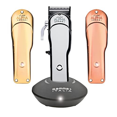 GAMMA+ Absolute Alpha Professional Modular USB Cordless Clipper with 5 Dub Magnetic Guards, Matte Silver, Rose Gold, and Gold