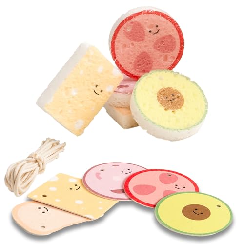 Image of Cellulose Compressed Eco-Sponge 10 Pack- Avocado Sandwich Set | Standard Size| Plastic-Free & Made of All-Natural Wood Pulp | Showering, Dishwashing & Cleaning for Household, Kitchen & Bathroom