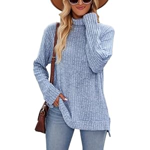 Famulily Turtleneck Jumpers for Women, Oversized Fall Winter Long Sleeve Sweaters Side Splits Tunic Tops