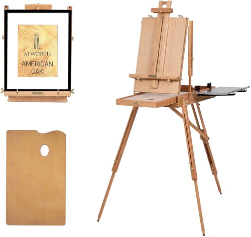 ATWORTH Cavalete francês para pintura, cavalete de madeira de carvalho de luxo com bandeja lateral d
