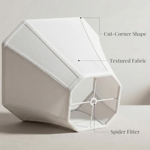Image of 2-Pack White Square Cut Corner Lamp Shades, 6.5 inch Top x 13 inch Bottom x 10.8 inch Height, Spider Fitter - Medium Shade for Table Lamps, Foldable Bell Fabric Lampshade, Modern & Minimalist Home Decor.