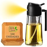 Áz ÁSZATOR Pulverizador Aceite Spray 2 en 1 + Set de 100 Papel Freidora Aire 20cm, Barbacoa y Ensaladas
