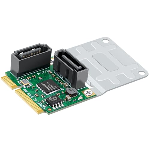 Buacoz Mini PCI-E to SATA 3.0 Adapter Card - 2 Port 6Gbps Expansion Converter for SSD/HDD, Bootable System Drive for Laptop/Desktop Computers