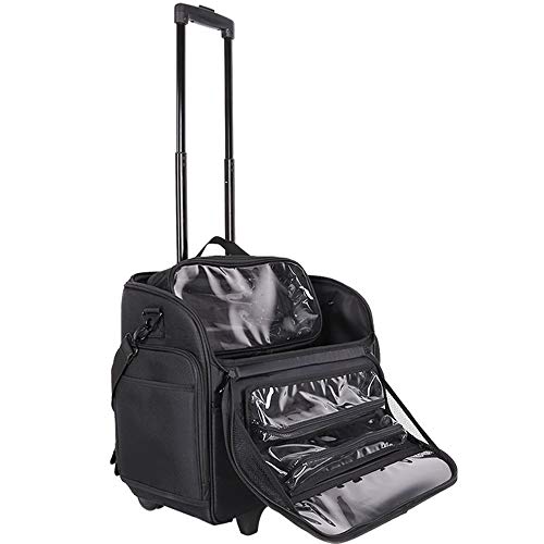 Preisvergleich Produktbild LUVODI Kulturtasche Reise Kulturbeutel Kosmetiktasche: Flugzeug geprüft Trolley Nylon Handgepäckkoffer mit 2 Rollen und durchsichtiger Kosmetikbeutel