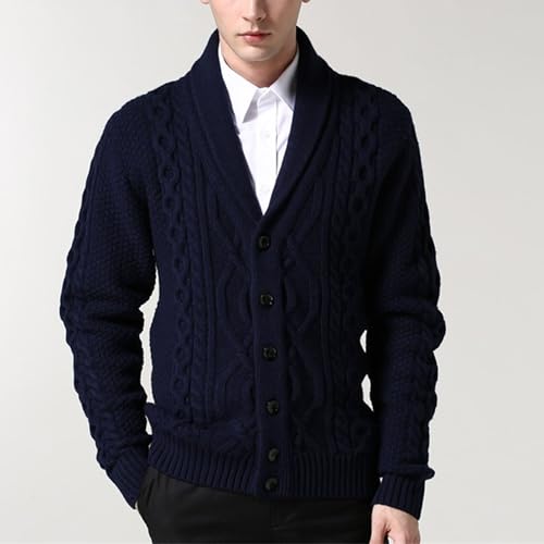 Mens Cable Knit Cardigan Sweater Shawl Collar Button Down Sweaters Long Sleeve Chunky Winter Casual Cardigans2