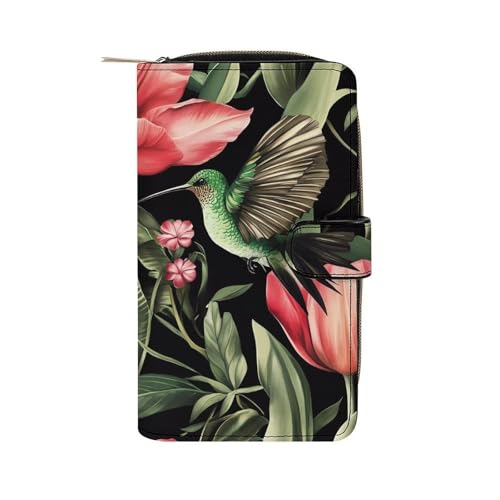 Cute Hummingbird Flowers Womens PU Leather Wallet Long Purse Clutch Organizer for Office Travel