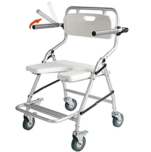 Silla de ducha y inodoro ajustable con ruedas, plegable, asiento de baño móvil para mayor seguridad y comodidad, ideal para discapacitados, personas mayores