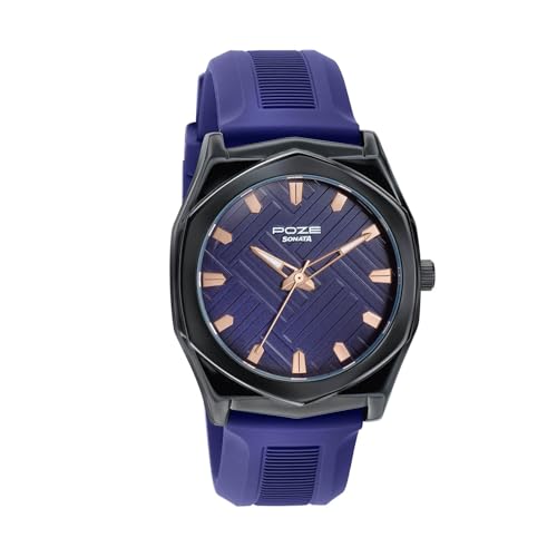 Image of Sonata Poze 8 Quartz Analog with D.Blue Dial D. Blue Silicon Strap Watch for Men - SP70107NP01W