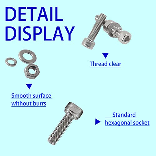 HVDHYY Sets mit Schrauben und Muttern M3 M4 M5 M6 Zylinderschrauben mit Innensechskant A2-70 EdelstahlMuttern,Unterlegscheiben Sortiment Kit Hex Socket Button mit Aufbewahrungsbox 520pcs