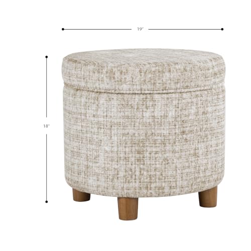 Image of HomePop 19 inch Round Storage Ottoman - Cream Textural Woven