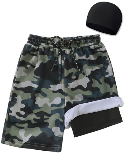 Sewetier 10-12Y Boys Swim Trunks Boys Compression Swim Shorts(Camo)