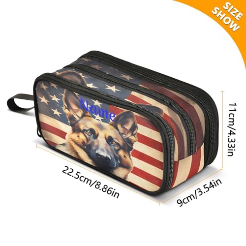 Image of Custom Dog German Shepherd Flag Pencil Case Box Boys Girls Personalized Name Large Pencil Pouch Stationery Pen Bag Organizer for Kids Adults School Office
