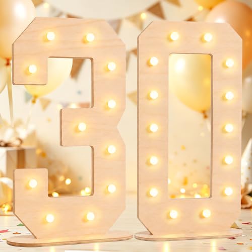 Pooqla 30th Birthday Decorations, 17.3 in Tall Wooden Light Up Numbers