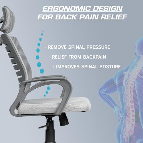 Image of MRC Boom Mesh High-Back Ergonomic Desk Office Chair with 3 Years Warranty & DIY Assembly | Tilting Mechanism,Comfortable Seat and Revolving Nylon Base |Ideal for Work from Home (Grey)