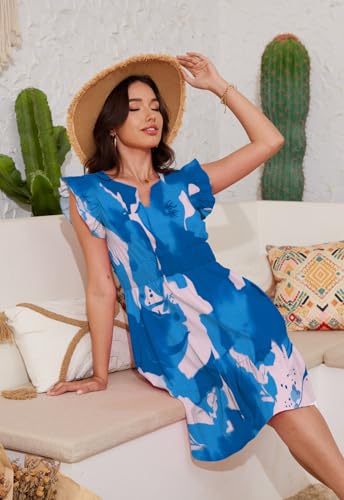 Image of Jayscreate Women's Ruffle Sleeve Layered Dress Pockets Elastic Waist 2025 V Neck Above Knee Summer Casual Cute Dress