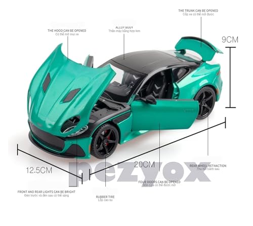 Image of 1:24 Alloy Die Cast Metal Car Scale Model Aston Martin Metal Diecast Car Pullback with Sound Light Toy Car for Kids Best Gifts Toys for Boys. (Green)