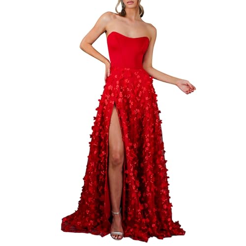 Vestido de novia para mujer, elegante, largo, de tul, formal, vestido de noche, vestido de fiesta, línea A, cuello redondo, vestido de novia, vestido maxi vestido 3D estampado floral de tul, vestido