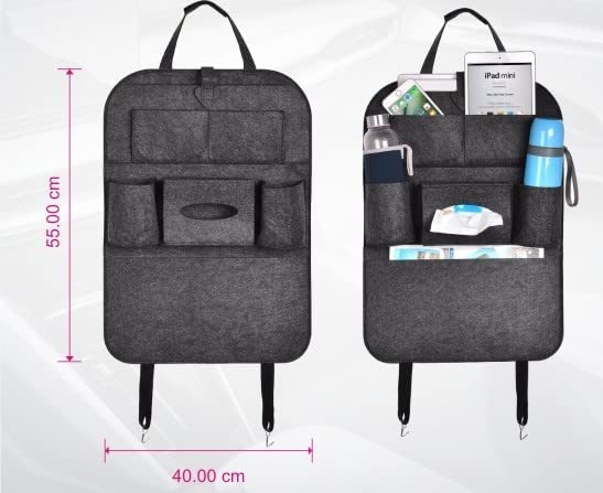 Nikrim™ 7 Pockets Woolen Felt Car Seat Back Organizer, Multi Pocket Rear Storage with Mobile, Pen, Bottles, Tissue Box, Books, Back Seat Organiser Hanger for All Cars (Pack of 1) 2