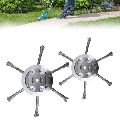 2PCS Steel Wire Trimmer Head 6 Inch Weed Eater Replacement Universal Brush Cutter Head No Bump Feed & String Break for Concrete Edge Moss & Thick Weeds No Installation Accessories Included
