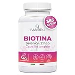 Bandini® Biotina per Capelli, Unghie e Pelle, Integratore con Selenio, Zinco e Vitamine, Crescita del Capello e Anticaduta, 365 Compresse, Alto Dosaggio e Assorbimento, 1 Anno di Trattamento Completo