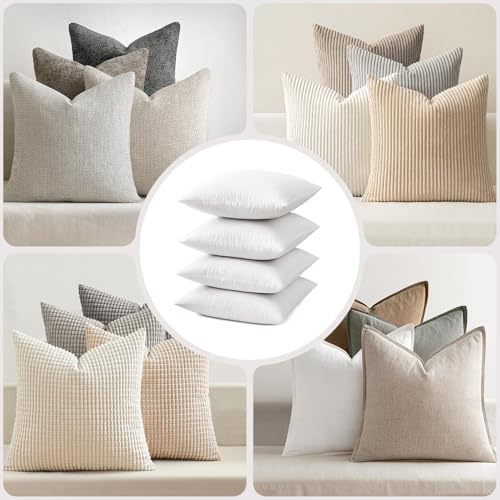 Image of MIULEE 22x22 Pillow Inserts, Set of 4 Feather Down Throw Pillows | Choppable and No Smell, Double-Layer Down-Proof Cotton Cover, Decorative Pillows for Couch Sofa and Bed