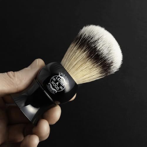 Lather & Wood Shaving Brush for Men- Premium 100% Synthetic Silvertip Hair - with Travel Case - Black Obsidian Acrylic Handle - Thumbnail 3