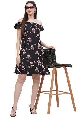 Image of nifta Printed Summer Beach Square Neck Puff Sleeve Cut Out Waist Mini Dress for Women's & Girls