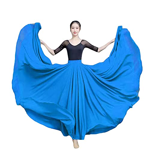 Mujer 720 Grados Doble Capa Falda Larga con Vuelo Grande Falda Lisa de Playa de Gasa salón de Baile Falda Larga de Ballet Falda de Festival de Práctica de Danza del Vientre SkyAzul L