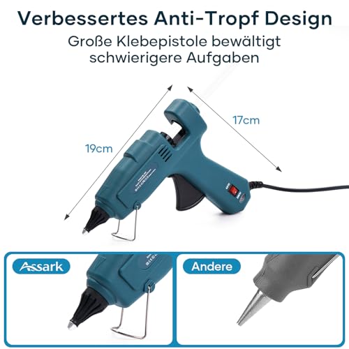 100W Heißklebepistole, 100/60W Klebepistole heissklebepistole mit 15 Stück Heißklebestiften 11mm x 220mm für Schule Basteln Heimwerken Kunst schnelle Reparaturen zu Hause
