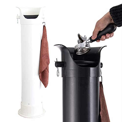 Premium Barista Knock Box - 33.9In Floor Standing Espresso Grounds Collector with Towel, Heavy-Duty White Design