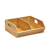 Merlin's Market Space-Saving Bamboo Organizer Bin - Polished 14'' Aesthetic Wood Basket with Ergonomic handles & non-slip feet Spacious box declutters your Kitchen, Bathroom, Bedroom and More