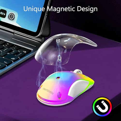 Image of memzuoix 2.4G Wireless Mouse with Customizable Cover & 9-Color LED - Rechargeable Ergonomic, 1400 DPI, 5 Buttons, USB Receiver for PC /Mac - Purple