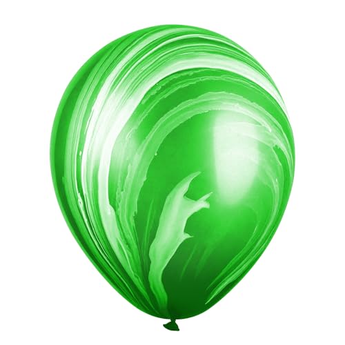 Treasures Gifted Green Marble Balloons - 100 Pack Green Tie Dye Balloons - Galaxy Agate Swirl 12 Inch Baloons - Mardi Gras Decorations