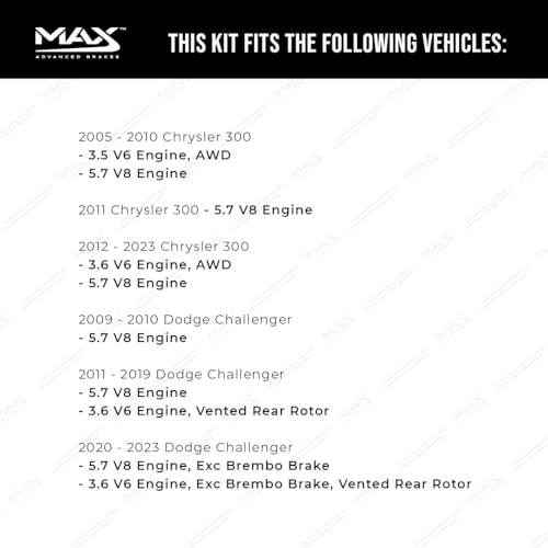 Image of MAX Advanced Brakes - Rear Brake Kit For 2006-2023 Dodge Charger (12.60 inch Dia Rr Rotors), Dodge Challenger, Chrysler 300| Carbon Ceramic Brake and Rotor Kit| Geomet Coated Cross-Drilled Brake Rotors