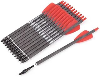 YLSIO Archery 7.5" inch R9 Crossbow Bolts Carbon Arrows 2" Red Vanes with 100grain Broadhead for Hunting Shooting Targeting
