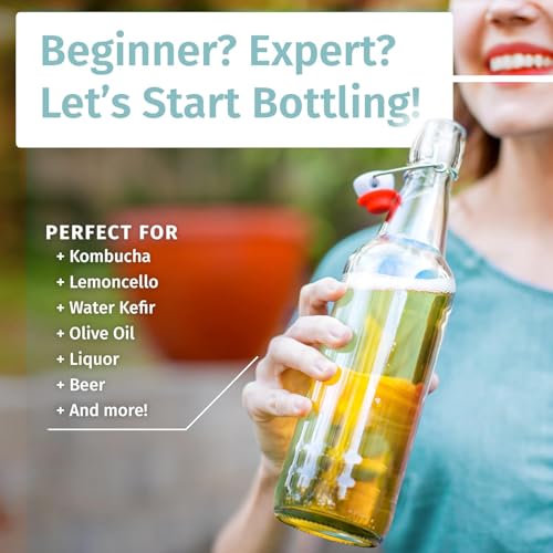 Otis Classic Swing Top Glass Bottles - Set of 6, 16oz w/Marker & Labels - Clear Bottle with Caps for Juice, Water, Kombucha, Wine, Beer Brewing, Kefir Milk or Eggnog - Image 3