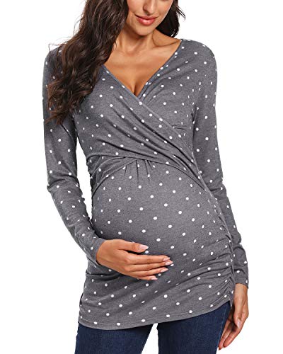 Glampunch Women's Maternity Nursing Tops Long Sleeve Breastfeeding Top Tee Shirt Double Layer Pregnancy Shirt(Floral 45,L) #TOP2