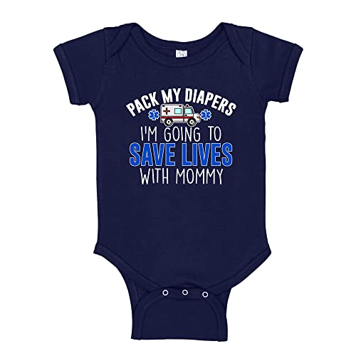 The Shirt Den I'm Going to Save Lives with Mommy EMT or Paramedic Baby Bodysuit One Piece NB Navy Blue