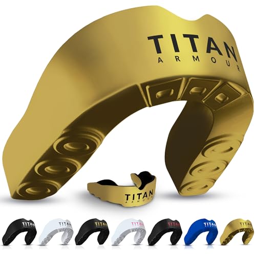 Titan Armour® Protector bucal de ajuste personalizado para adultos y jóvenes, de Case Inc, para boxeo, rugby, hockey y todos los deportes de contacto, color oro macizo, para adultos a partir de 11