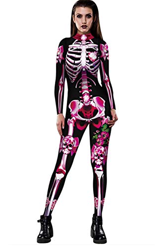 Timemory Halloween Women 3D Skeleton Costume Cosplay Jumpsuit Romper L/XL Purple