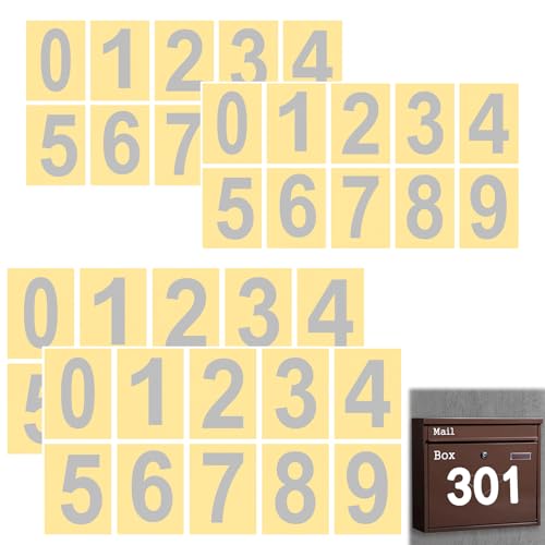 40 Pcs Reflective Address Number Set - 3" & 4" Waterproof Mailbox Numbers, Self-Adhesive House Numbers for Doors, Bins & Signs - High Visibility Outdoor Address Stickers (Silver, 0-9 Digits)
