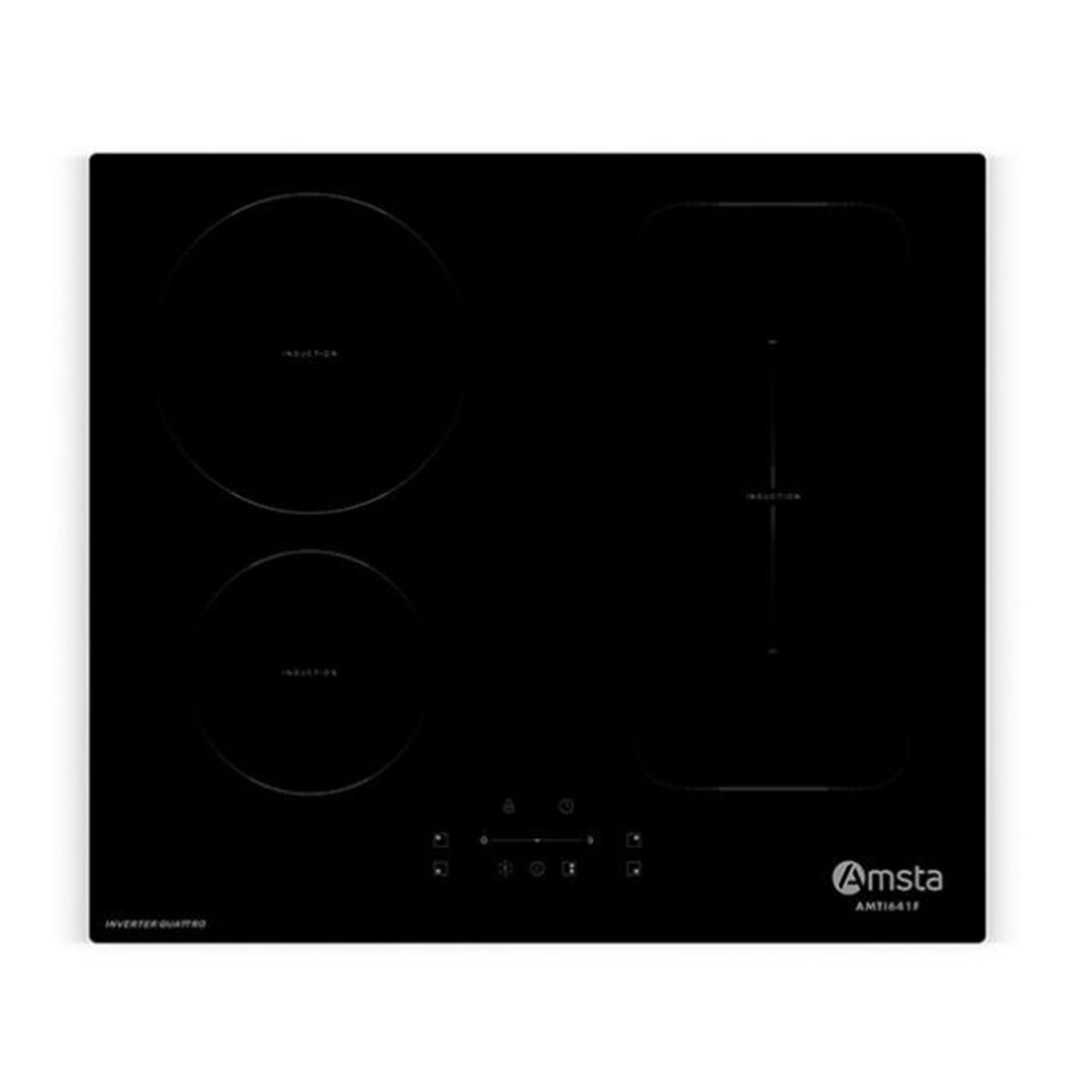 AMSTA Placa de Inducción de 60 cm, 4 Fuegos, 1 Zonas Flexibles, 7400W, Función Booster y Temporizador, Control Táctil