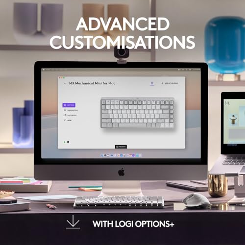 Image of Logitech MX Mechanical Mini for Mac Wireless Illuminated Keyboard with Free Adobe subscription, Low-Profile Performance Switches, Tactile Quiet Keys, Backlit, Bluetooth, USB-C, Apple, iPad - Pale Grey