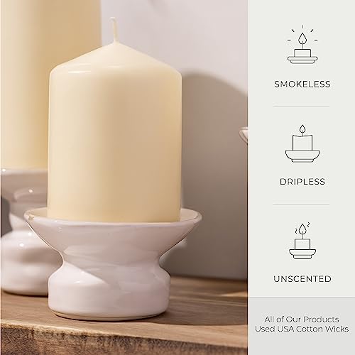 Bask Cone Top Pillar Candles - Elegant Ivory Candles - Set of 3 Ivory Pillar Candles - 3\"x4\", 3\"x6\", and 3\" x8 - Smokeless and Dripless Decorative Candles for Home Decor and Relaxation