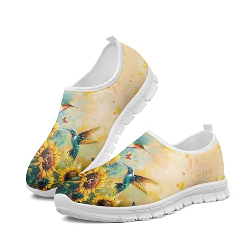 Image of Hummingbird Floral Print Lightweight Walking Shoes for Women Mesh Casual Sneakers Size 5-10.5
