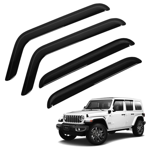 Image of Wrangler JL Rain Guards - Window Visors for Jeep Wrangler JL 2018-2026, Out-Channel Side Window Rain Guards for Wrangler JL Accessories, 4PCS, Black, Car Accessories